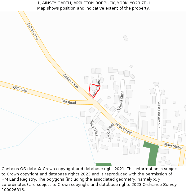 1, AINSTY GARTH, APPLETON ROEBUCK, YORK, YO23 7BU: Location map and indicative extent of plot