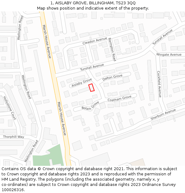 1, AISLABY GROVE, BILLINGHAM, TS23 3QQ: Location map and indicative extent of plot