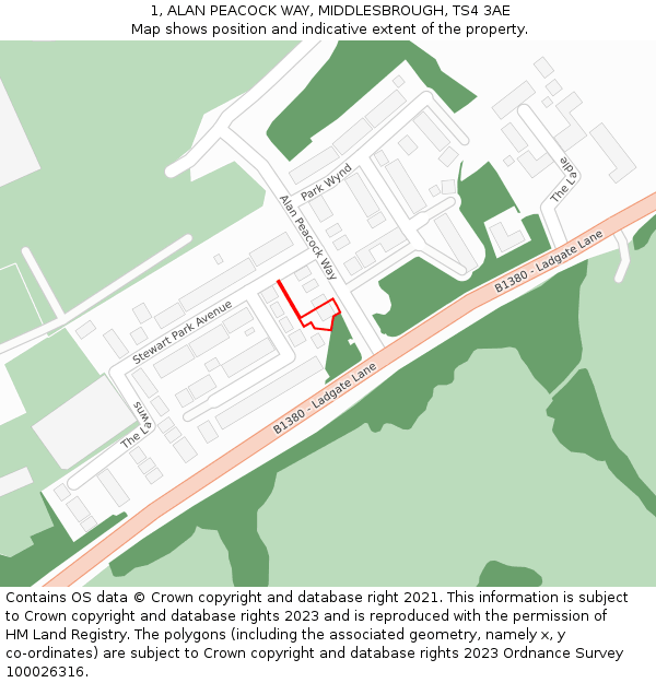 1, ALAN PEACOCK WAY, MIDDLESBROUGH, TS4 3AE: Location map and indicative extent of plot