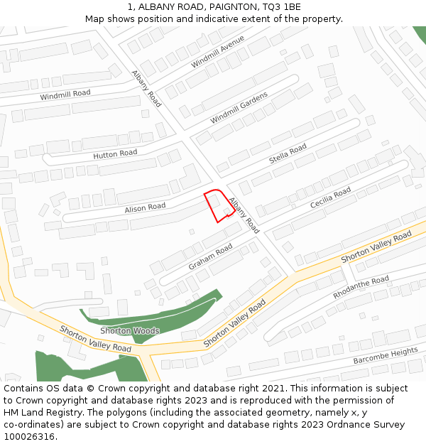 1, ALBANY ROAD, PAIGNTON, TQ3 1BE: Location map and indicative extent of plot