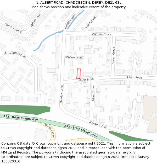 1, ALBERT ROAD, CHADDESDEN, DERBY, DE21 6SL: Location map and indicative extent of plot