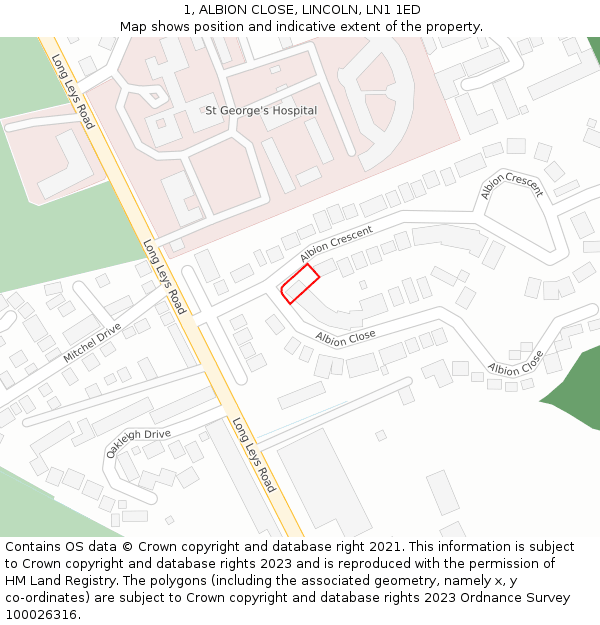 1, ALBION CLOSE, LINCOLN, LN1 1ED: Location map and indicative extent of plot