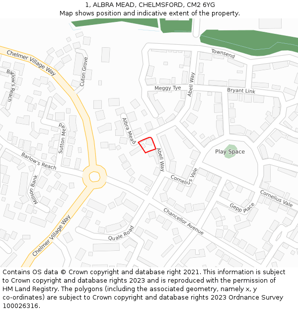 1, ALBRA MEAD, CHELMSFORD, CM2 6YG: Location map and indicative extent of plot