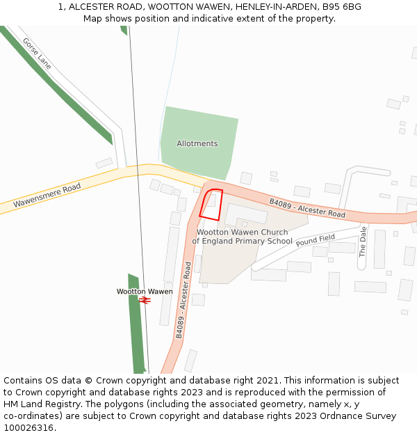 1, ALCESTER ROAD, WOOTTON WAWEN, HENLEY-IN-ARDEN, B95 6BG: Location map and indicative extent of plot