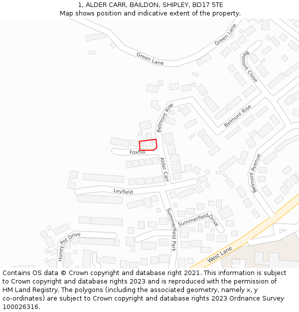 1, ALDER CARR, BAILDON, SHIPLEY, BD17 5TE: Location map and indicative extent of plot