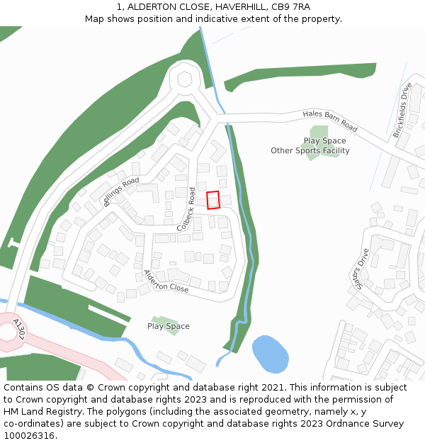 1, ALDERTON CLOSE, HAVERHILL, CB9 7RA: Location map and indicative extent of plot