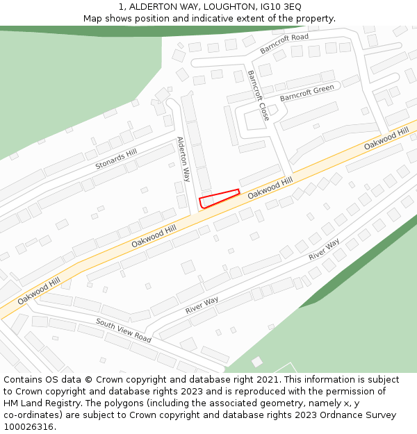 1, ALDERTON WAY, LOUGHTON, IG10 3EQ: Location map and indicative extent of plot