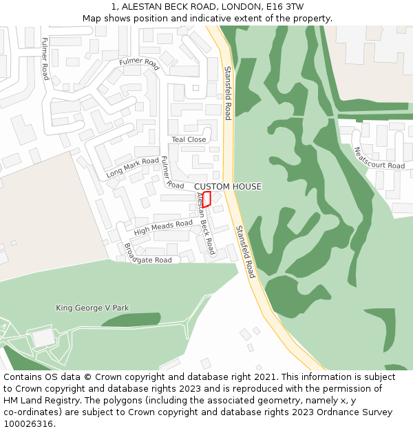 1, ALESTAN BECK ROAD, LONDON, E16 3TW: Location map and indicative extent of plot