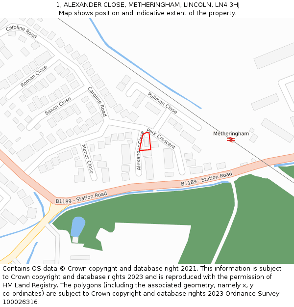 1, ALEXANDER CLOSE, METHERINGHAM, LINCOLN, LN4 3HJ: Location map and indicative extent of plot