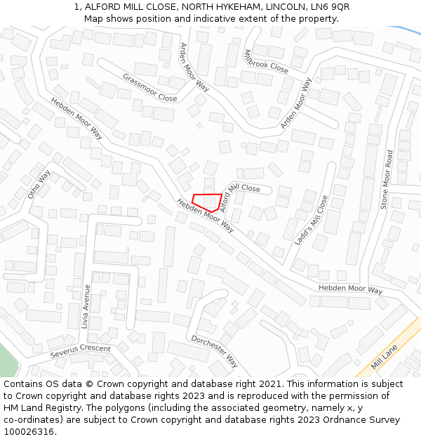 1, ALFORD MILL CLOSE, NORTH HYKEHAM, LINCOLN, LN6 9QR: Location map and indicative extent of plot