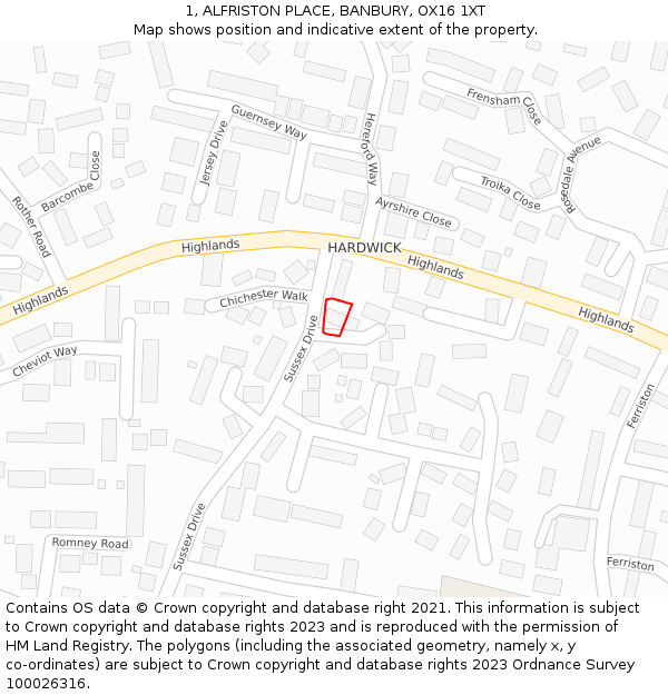 1, ALFRISTON PLACE, BANBURY, OX16 1XT: Location map and indicative extent of plot