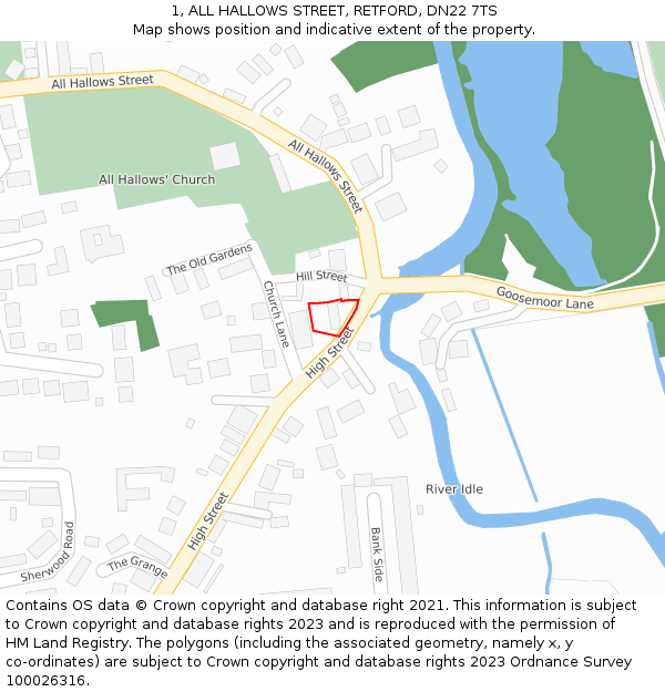 1, ALL HALLOWS STREET, RETFORD, DN22 7TS: Location map and indicative extent of plot
