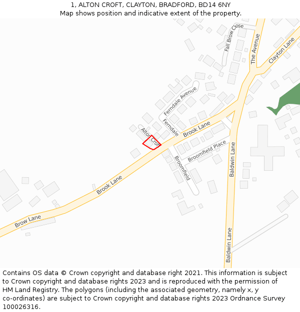 1, ALTON CROFT, CLAYTON, BRADFORD, BD14 6NY: Location map and indicative extent of plot
