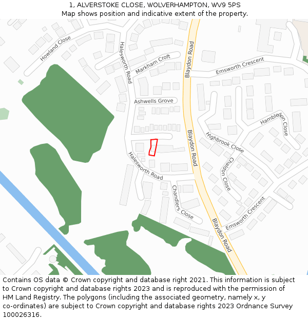 1, ALVERSTOKE CLOSE, WOLVERHAMPTON, WV9 5PS: Location map and indicative extent of plot