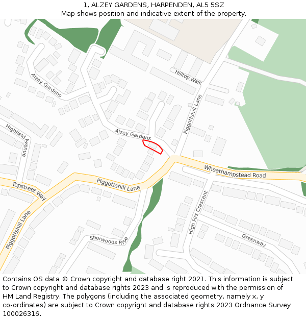 1, ALZEY GARDENS, HARPENDEN, AL5 5SZ: Location map and indicative extent of plot