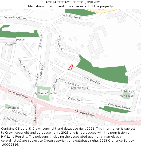 1, AMBRA TERRACE, BRISTOL, BS8 4RG: Location map and indicative extent of plot