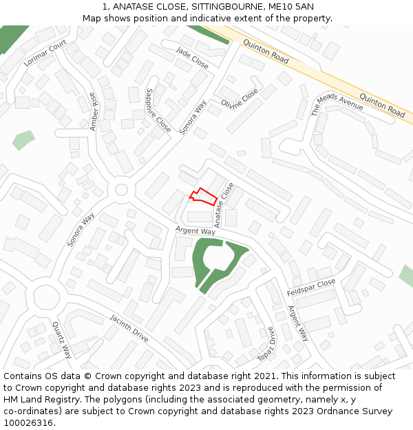 1, ANATASE CLOSE, SITTINGBOURNE, ME10 5AN: Location map and indicative extent of plot