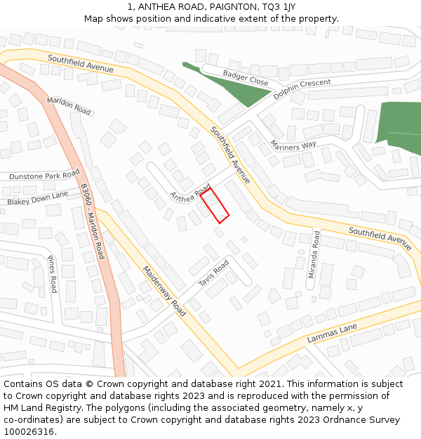 1, ANTHEA ROAD, PAIGNTON, TQ3 1JY: Location map and indicative extent of plot
