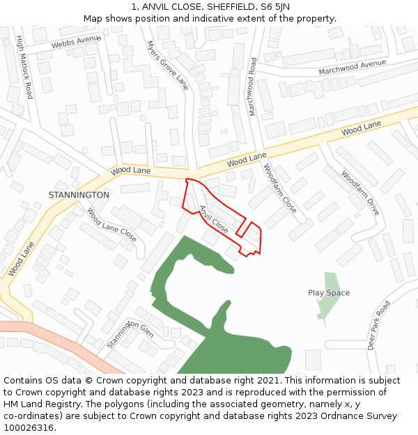 1, ANVIL CLOSE, SHEFFIELD, S6 5JN: Location map and indicative extent of plot