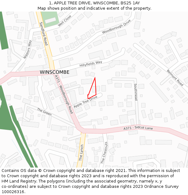 1, APPLE TREE DRIVE, WINSCOMBE, BS25 1AY: Location map and indicative extent of plot
