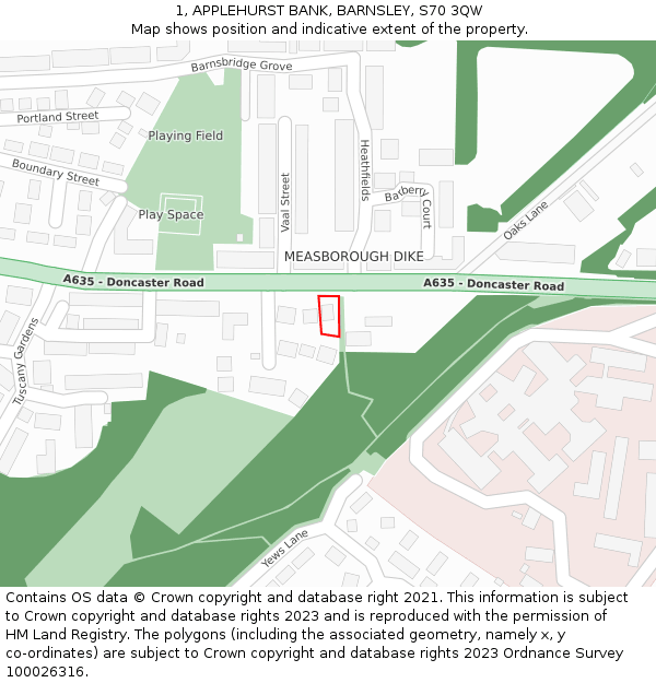 1, APPLEHURST BANK, BARNSLEY, S70 3QW: Location map and indicative extent of plot