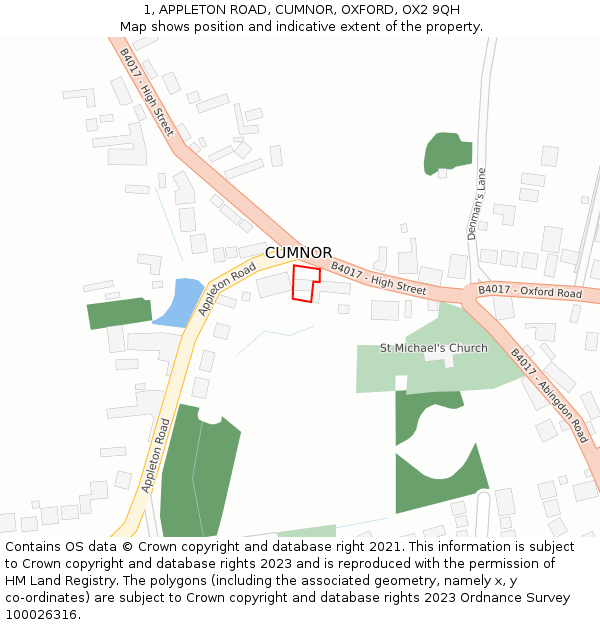 1, APPLETON ROAD, CUMNOR, OXFORD, OX2 9QH: Location map and indicative extent of plot
