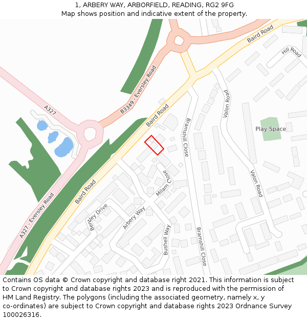 1, ARBERY WAY, ARBORFIELD, READING, RG2 9FG: Location map and indicative extent of plot