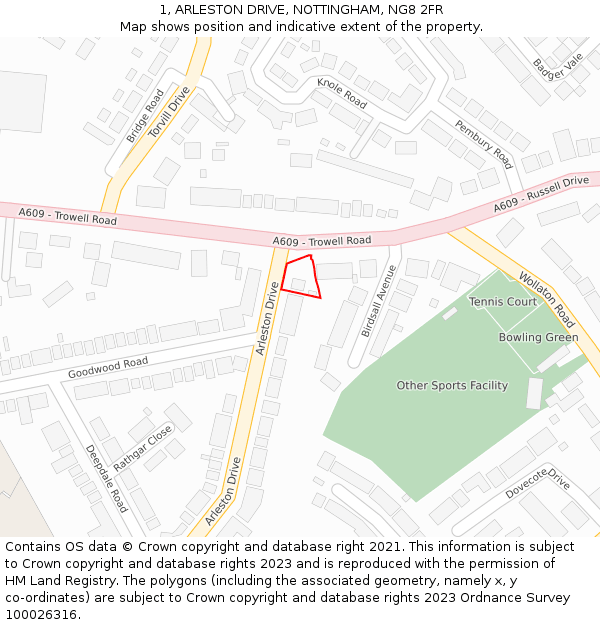 1, ARLESTON DRIVE, NOTTINGHAM, NG8 2FR: Location map and indicative extent of plot