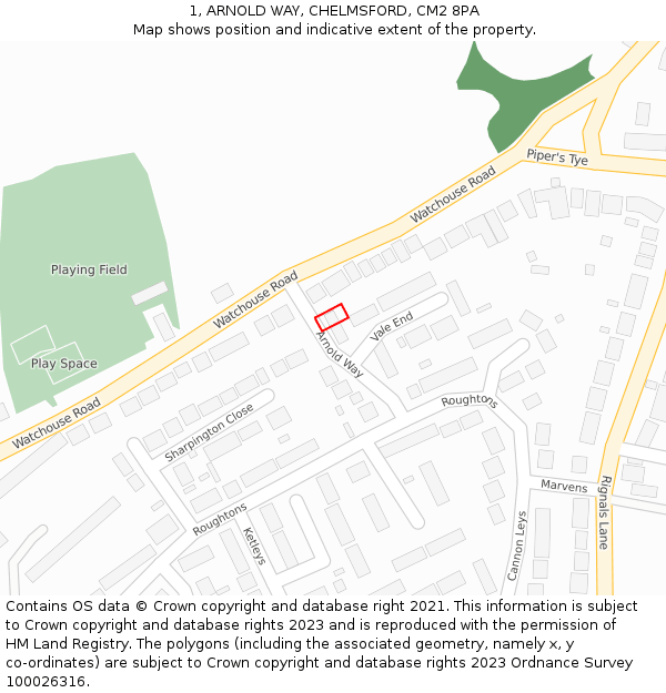 1, ARNOLD WAY, CHELMSFORD, CM2 8PA: Location map and indicative extent of plot