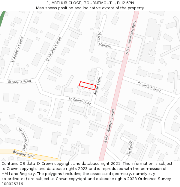 1, ARTHUR CLOSE, BOURNEMOUTH, BH2 6PN: Location map and indicative extent of plot