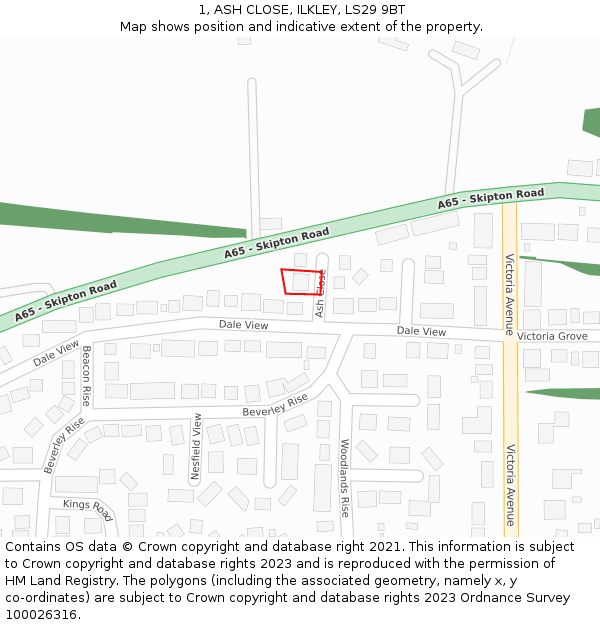1, ASH CLOSE, ILKLEY, LS29 9BT: Location map and indicative extent of plot