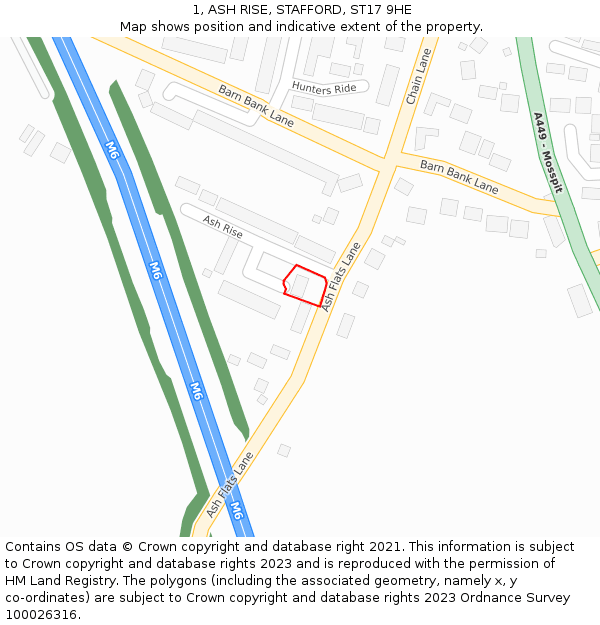 1, ASH RISE, STAFFORD, ST17 9HE: Location map and indicative extent of plot