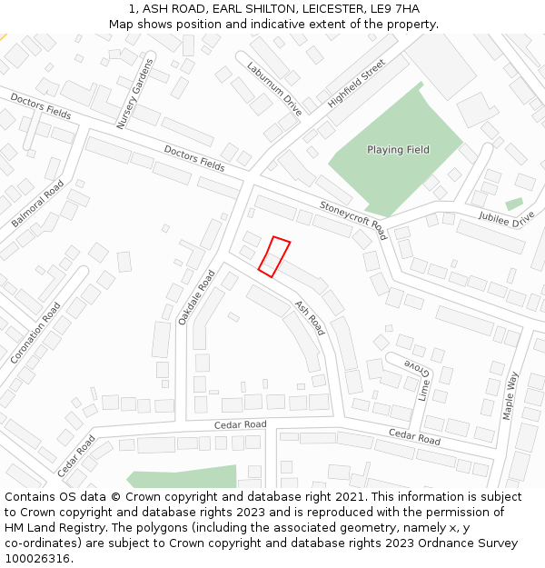1, ASH ROAD, EARL SHILTON, LEICESTER, LE9 7HA: Location map and indicative extent of plot