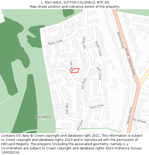 1, ASH WALK, SUTTON COLDFIELD, B76 2PJ: Location map and indicative extent of plot