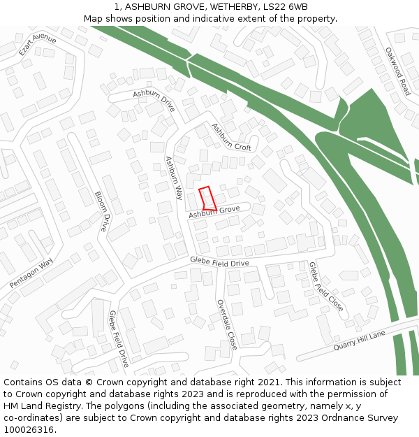 1, ASHBURN GROVE, WETHERBY, LS22 6WB: Location map and indicative extent of plot