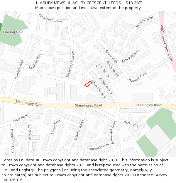 1, ASHBY MEWS, 6, ASHBY CRESCENT, LEEDS, LS13 3AZ: Location map and indicative extent of plot