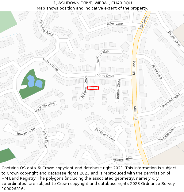 1, ASHDOWN DRIVE, WIRRAL, CH49 3QU: Location map and indicative extent of plot