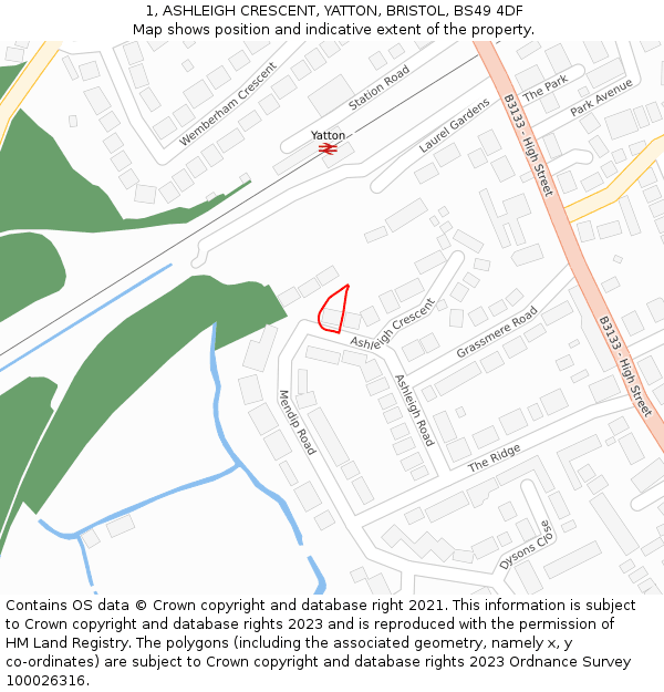 1, ASHLEIGH CRESCENT, YATTON, BRISTOL, BS49 4DF: Location map and indicative extent of plot