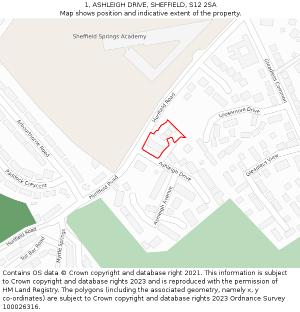 1, ASHLEIGH DRIVE, SHEFFIELD, S12 2SA: Location map and indicative extent of plot