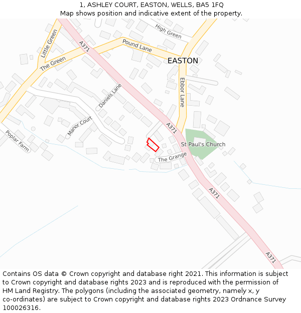 1, ASHLEY COURT, EASTON, WELLS, BA5 1FQ: Location map and indicative extent of plot