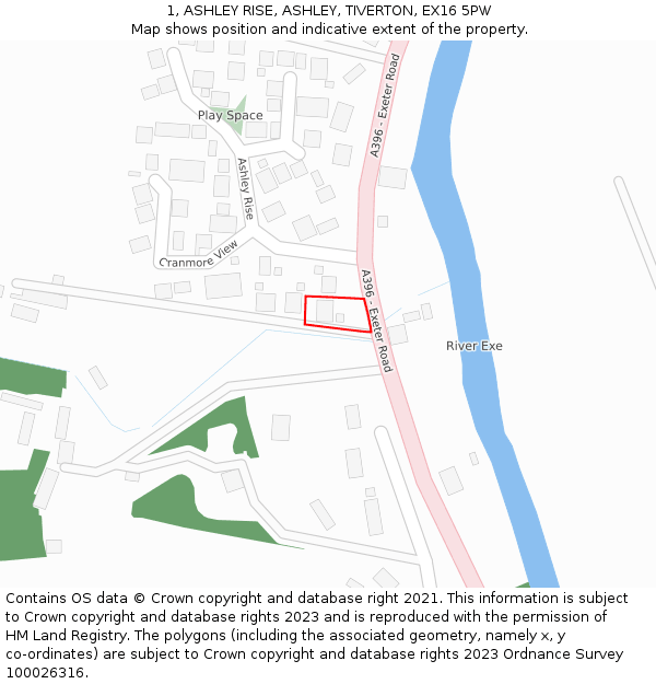 1, ASHLEY RISE, ASHLEY, TIVERTON, EX16 5PW: Location map and indicative extent of plot