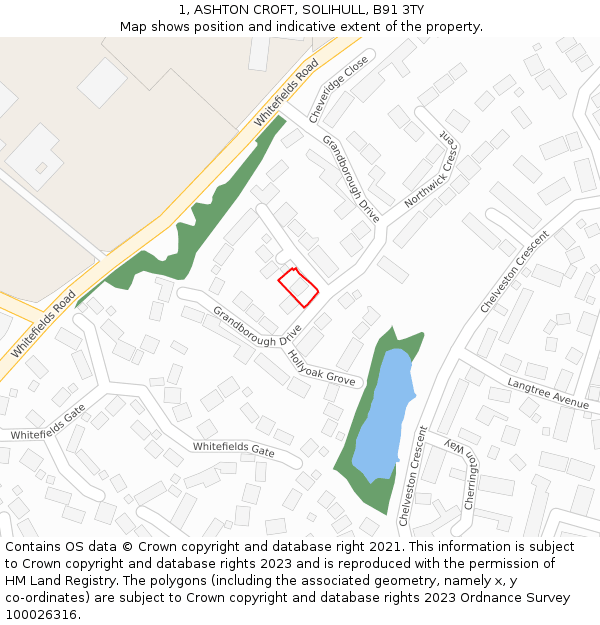 1, ASHTON CROFT, SOLIHULL, B91 3TY: Location map and indicative extent of plot