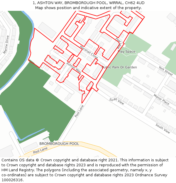 1, ASHTON WAY, BROMBOROUGH POOL, WIRRAL, CH62 4UD: Location map and indicative extent of plot