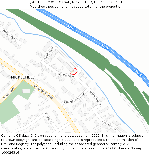 1, ASHTREE CROFT GROVE, MICKLEFIELD, LEEDS, LS25 4EN: Location map and indicative extent of plot