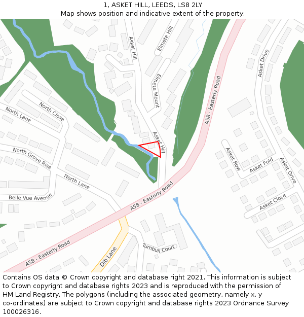 1, ASKET HILL, LEEDS, LS8 2LY: Location map and indicative extent of plot