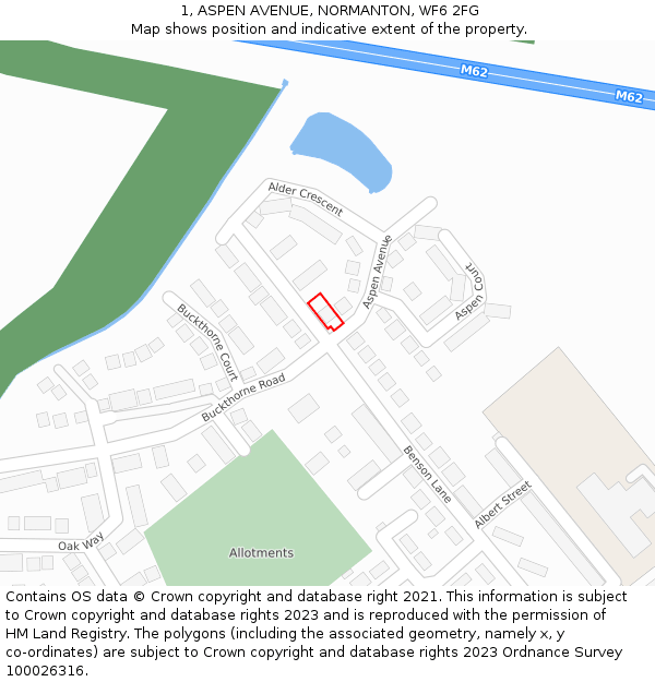 1, ASPEN AVENUE, NORMANTON, WF6 2FG: Location map and indicative extent of plot
