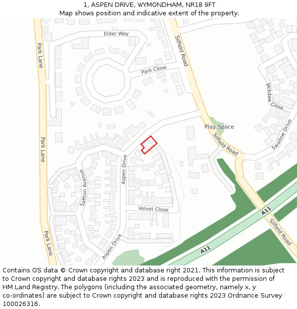 1, ASPEN DRIVE, WYMONDHAM, NR18 9FT: Location map and indicative extent of plot