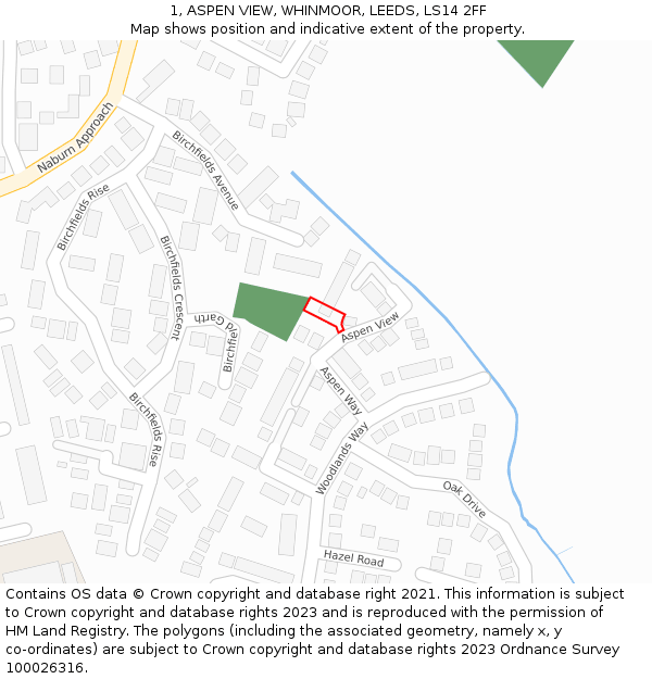 1, ASPEN VIEW, WHINMOOR, LEEDS, LS14 2FF: Location map and indicative extent of plot