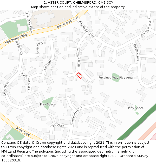 1, ASTER COURT, CHELMSFORD, CM1 6QY: Location map and indicative extent of plot
