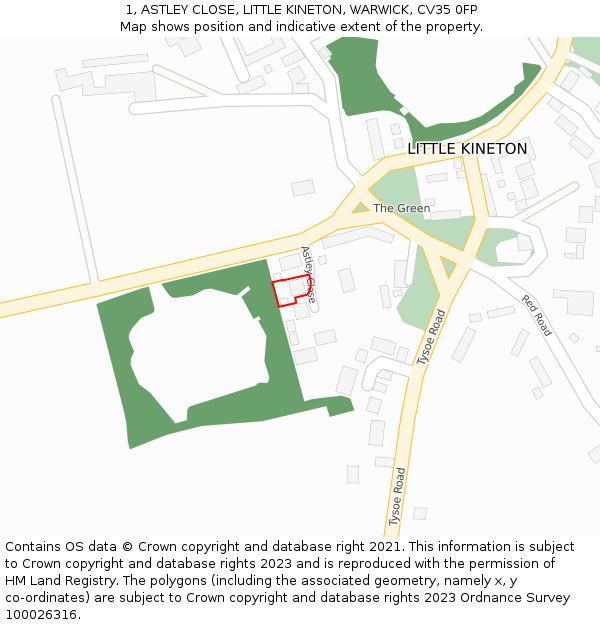 1, ASTLEY CLOSE, LITTLE KINETON, WARWICK, CV35 0FP: Location map and indicative extent of plot